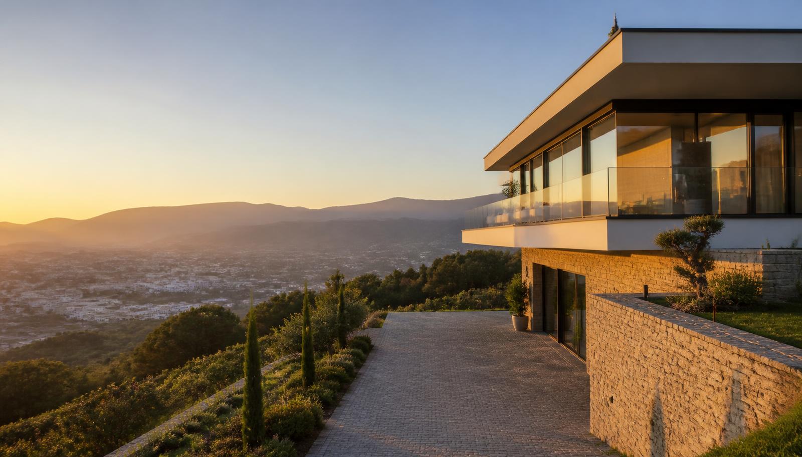 Moradia contemporânea com vista sobre a serra e o vale